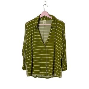 Free People shirt Can’t Fool Me green‎ striped polo collared oversized blouse XS